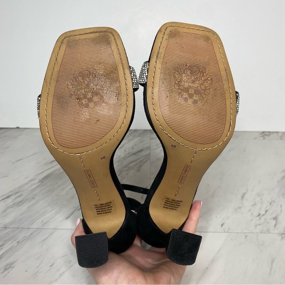 Vince Camuto Relasha Square Toe Black Suede Heeled Sandal 8M - Picture 11 of 12